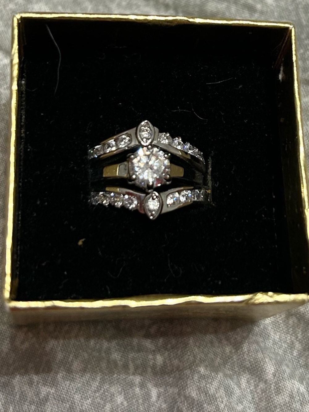 Women's Silver Crystal Bridal Ring Set - Silver